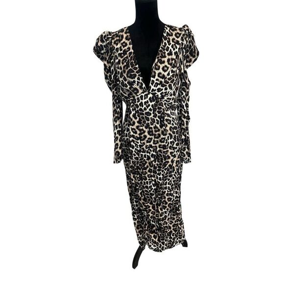 NWT FARM RIO LEOPARD PRINT MAXI MIDI DRESS DEEP V-NECK WOMENS SIZE MEDIUM - Picture 6 of 13